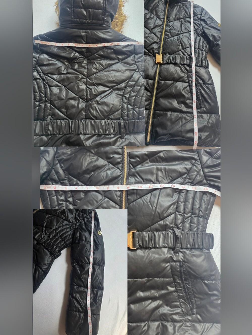 Michael Kors Girls Black Puffer Jacket Faux Fur Hood Size 14 - Picture 8 of 8
